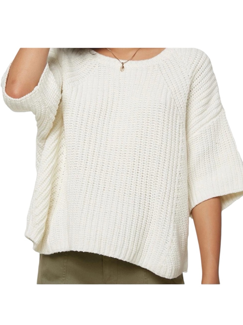 Free People Ivory Free short sleeve cotton sweater featuring a chunky knit s